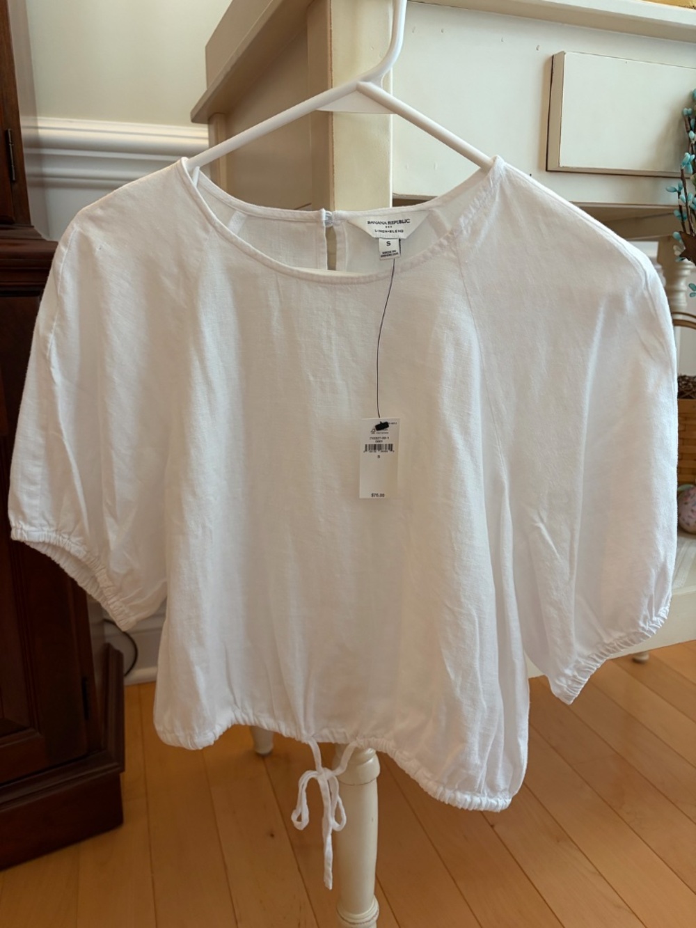 Banana Republic White Linen Blend Raglan Sleeve Top Size S NWT